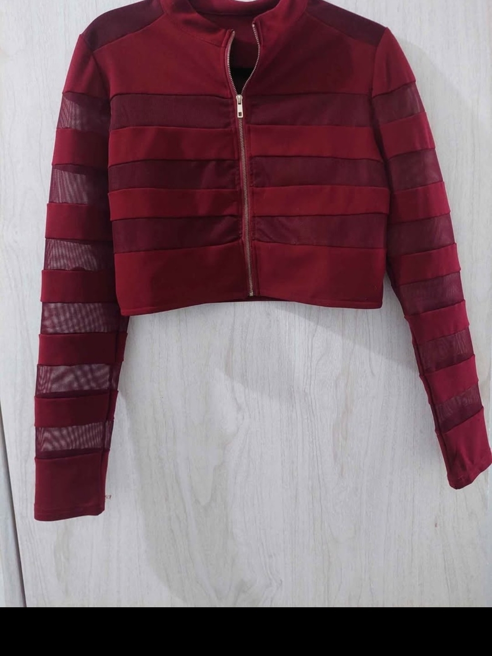 Cropped Burgundy Zip-Front Bomber Jacket